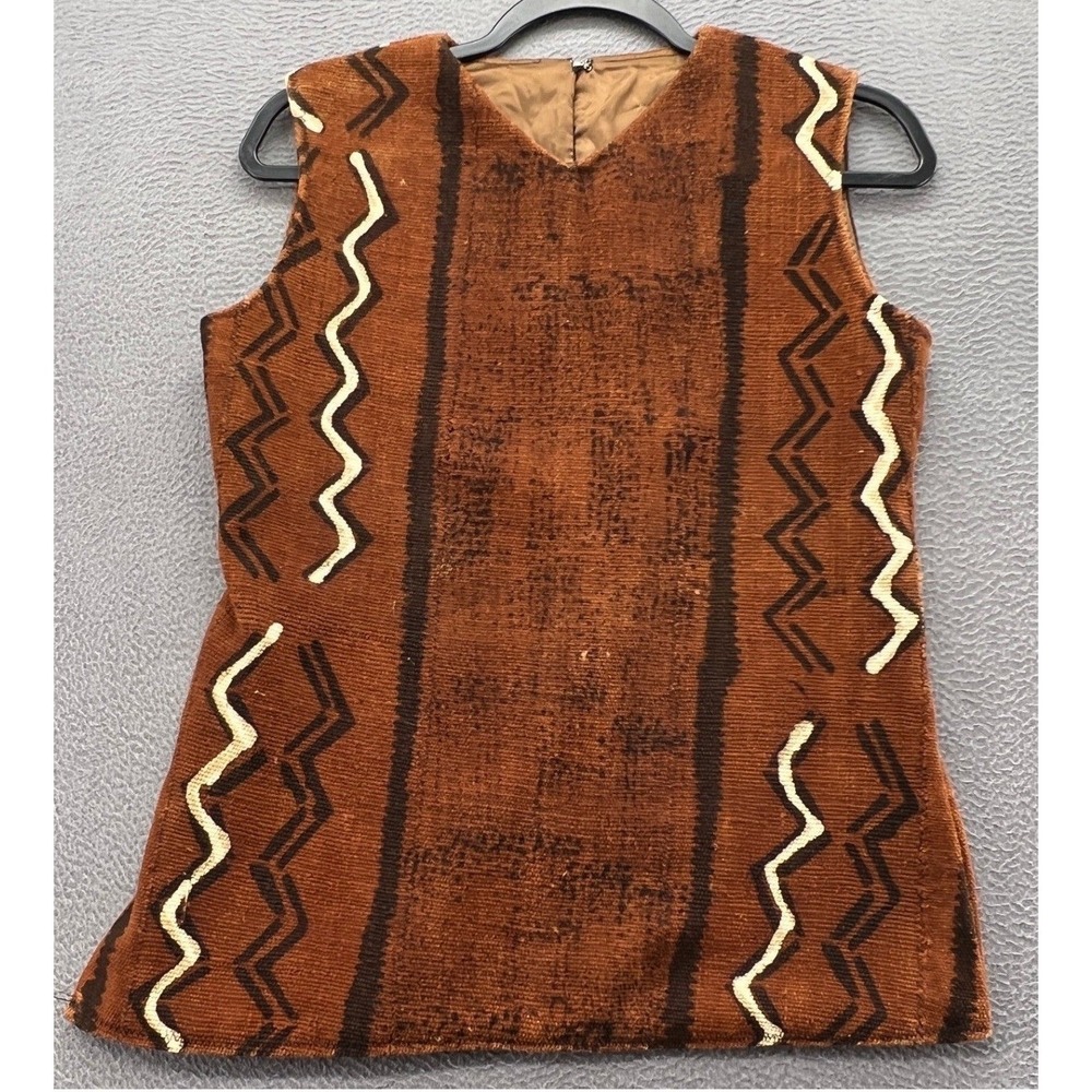 Vintage Tribal Geometric Woven Tunic Vest Brown Sleeveless V-Neck Top Large